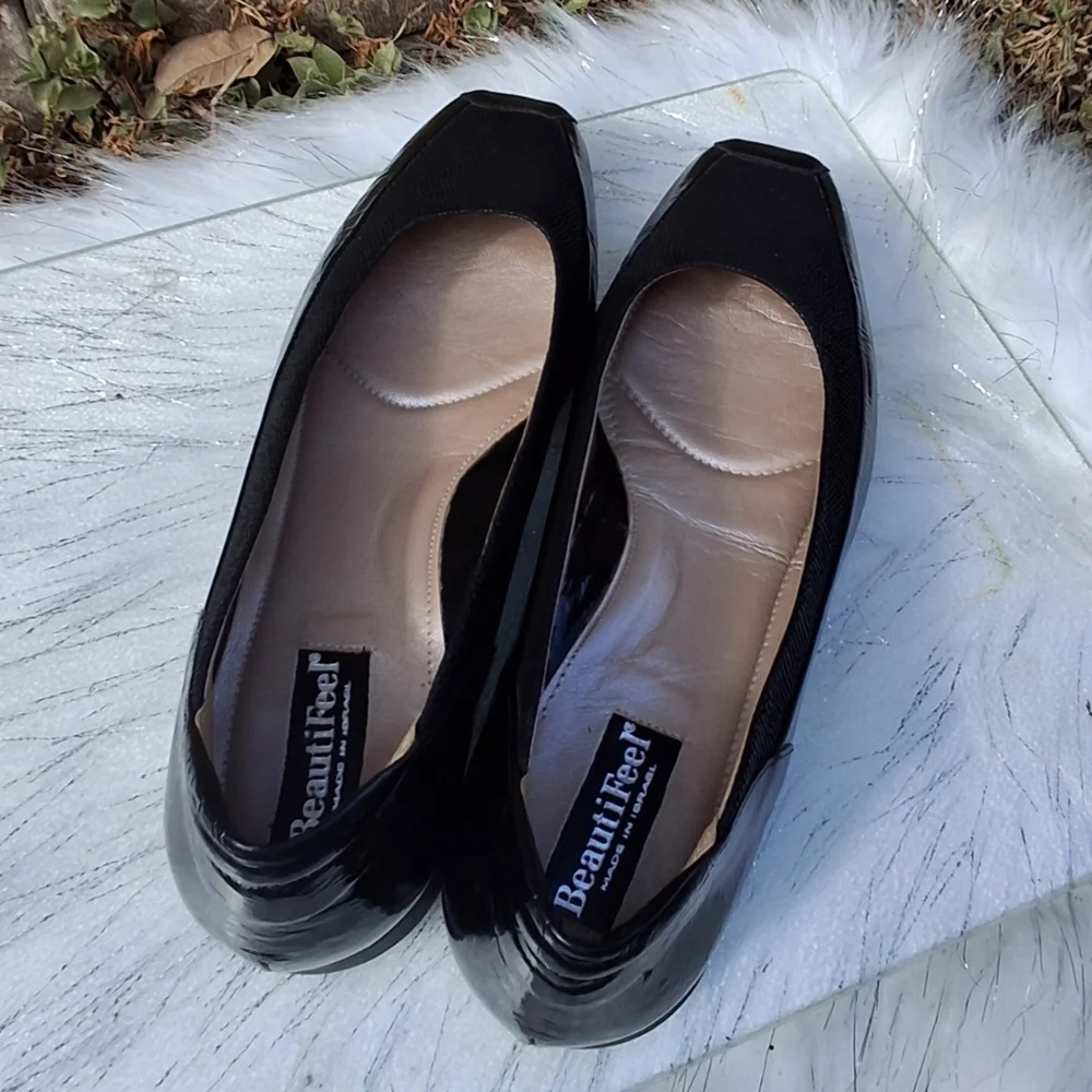 BeautiFeel Shoes Patent Cap Toe Leather Black Slip-on Heel Loafers Size 41/10 - Picture 11 of 16